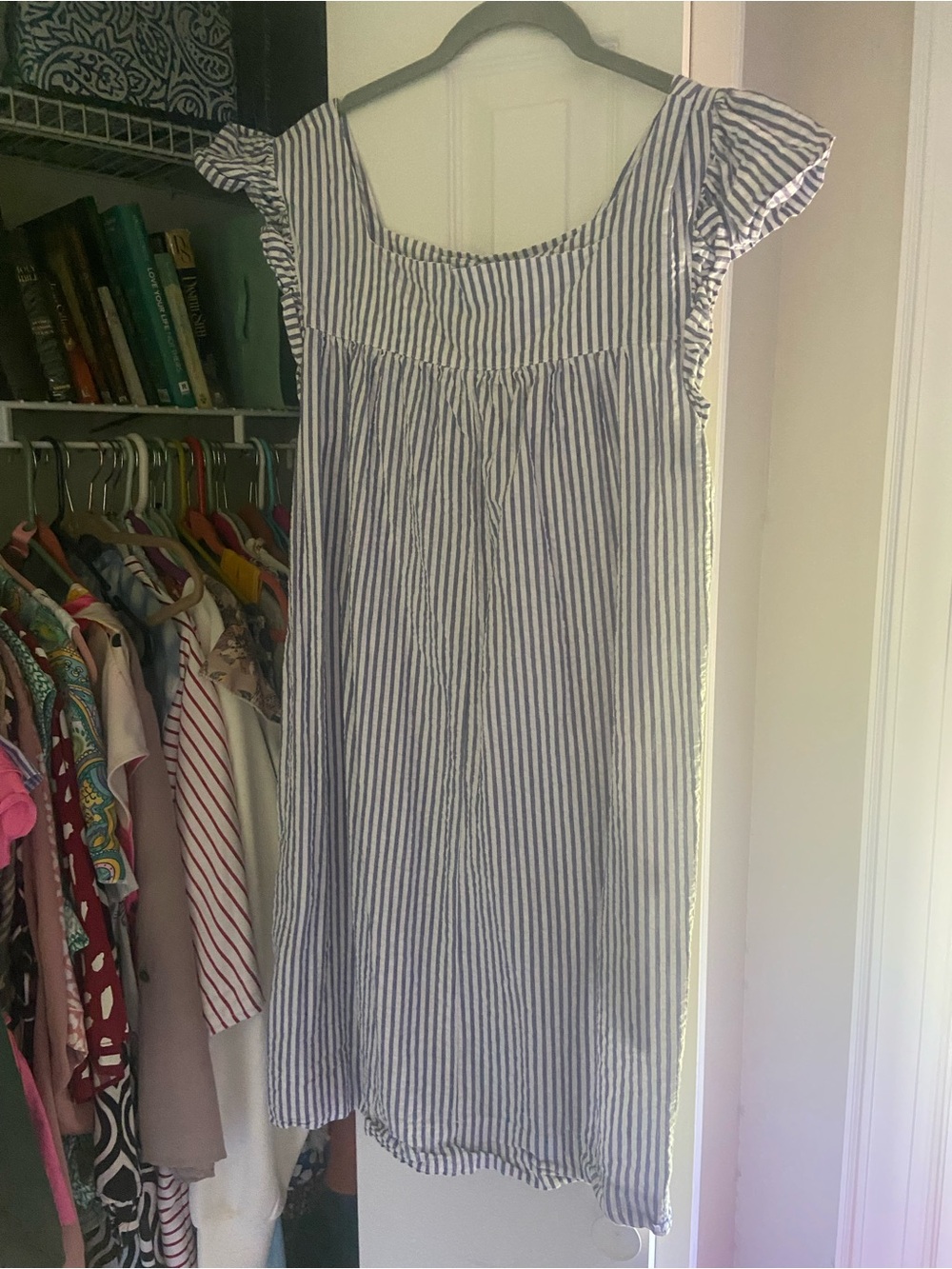 Blue and White Striped Sleeved Summer Dress